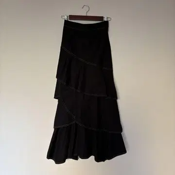 페이지보이 PAGEBOY 스커트 롱 프릴 스티치 무지 F 블랙
