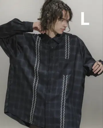 옴브레 체크 자수 셔츠 L 사이즈