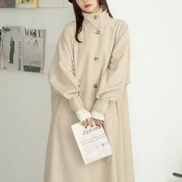 [ hinari ] 스탠드 카라 롱 코트