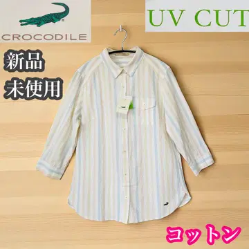 크로커다일 미사용 새상품 7부 소매 셔츠 스트라이프 면 UV 컷 M