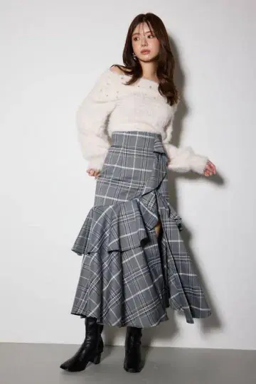rienda 체크 프릴 슬릿 스코트 숏팬츠