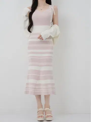 Lumignon Riobon 보더 nermaid 드레스 핑크