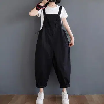 오버롤 넉넉한 캐주얼 무지 살로펫 블랙