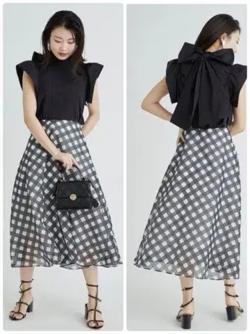 셀포드 깅엄 체크 플레어 스커트 36 새상품급