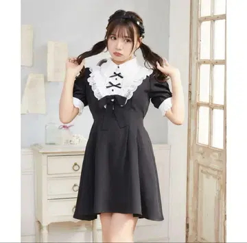 ROJITA 프릴 리본 디자인 원피스 블랙