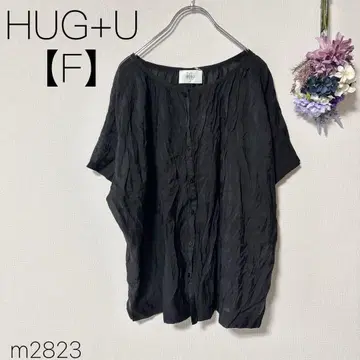 허그유 오버 사이즈 노카라 셔츠 비침 긴팔 턱 블라우스 블랙 [ F ]