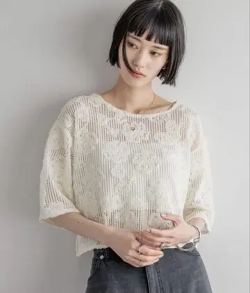 택 포함 새상품! LOWRYS FARM 티셔츠 3D 레이스 5S 로리즈팜