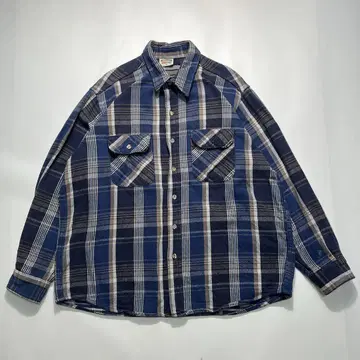 90s 파이브브라더 USA산 헤비넬 XL 블루 계열 체크 6948