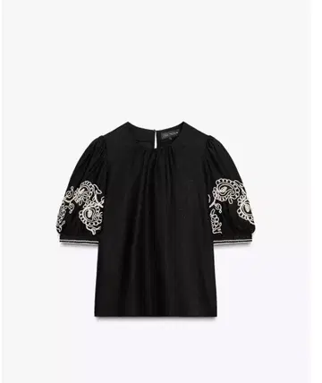 ZARA 린넨 자수 상의