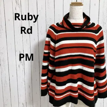 Ruby Rd 긴팔 보더 니트 터틀넥 얇은 소재 M 가을 겨울 여성