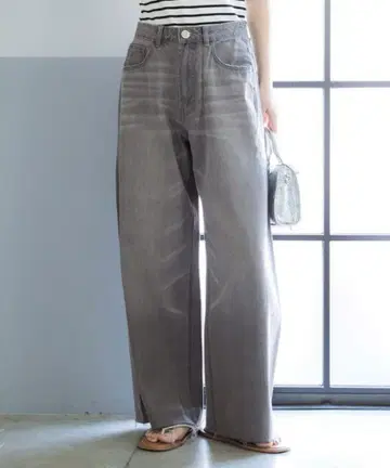 coca 경량 데님 컷오프 와이드 팬츠 Gray M