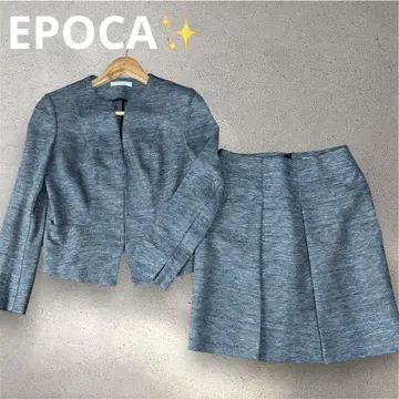 EPOCA 스커트 수트 셋업 노카라 그레이 린넨 백 오픈