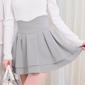그레이 하이웨스트 플레어 스커트