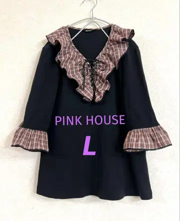 PINK HOUSE 프릴 체크 컬러 프릴 소매 티셔츠 L