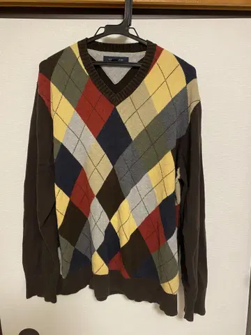 TOMMY HILFIGER 다이아몬드 패턴 V넥 스웨터 L