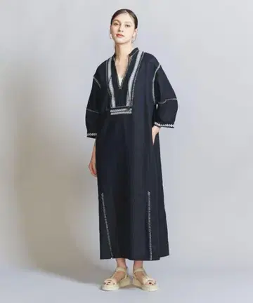 BEAUTY&YOUTH 자수 카프탄 원피스 navy S
