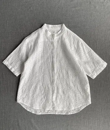 가마쿠라 셔츠 린넨 자수 레이스 블라우스 린넨 반팔 셔츠