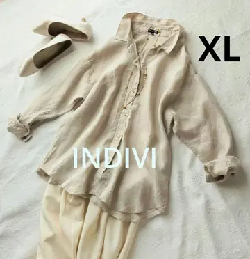 인디비 INDIVI 프렌치 린넨 100% 셔츠 블라우스 XL