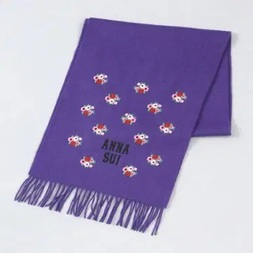 [미사용 새상품] ANNA SUI 안나수이 울 자카드 머플러 퍼플