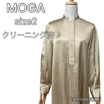 MOGA 정가 2.8만 브라이트 스트라이프 블라우스 베이지 스탠드넥