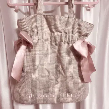 Maison de FLEUR 더블 리본 개더 토트백 라메 체크