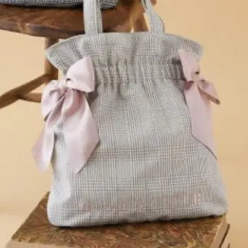Maison de FLEUR 더블 리본 개더 토트백 라메 체크