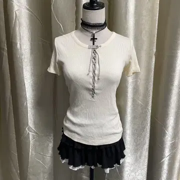리브 티셔츠 coquette 레이스업 페어리 그런지