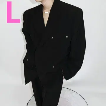 대특가 어깨 패드 스터드 더블 브레스트 테일러드 자켓 블랙 L