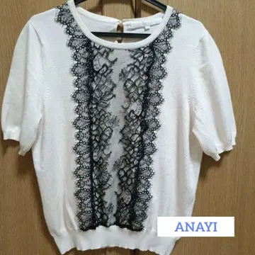 아나이 ANAYI 레이스 니트 반팔 화이트 38