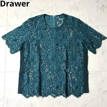 Drawer 전체 레이스 꽃무늬 반팔 블라우스 티셔츠 상의 36