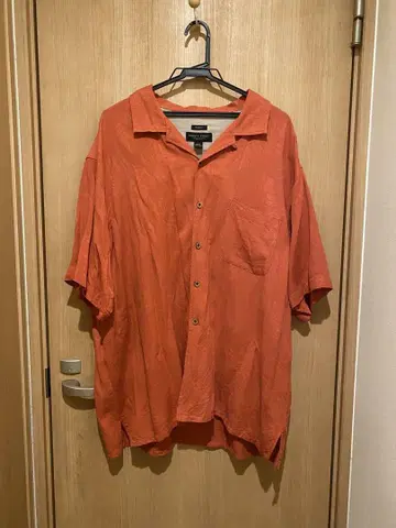 PRONTO UOMO 오렌지 실크 반팔 오픈 카라 셔츠