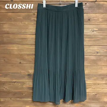[ 크로시 ] CLOSSHI 다크 그린 플리츠 롱 스커트 XL
