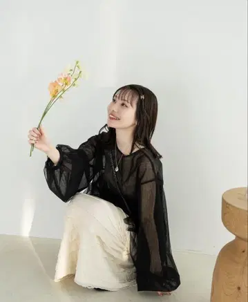 hinari 2WAY 튤 시어 블라우스 블랙