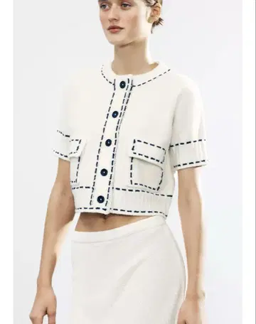 택 포함 새상품 ZARA 스티치 숏 슬리브 니트 자켓 L