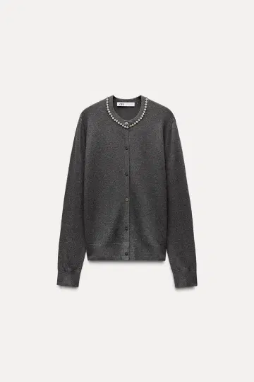 ZARA 비쥬 장식 그레이 긴팔 가디건