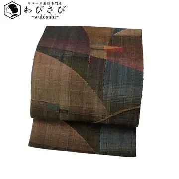 나고야 오비 명주  추상 직조 무늬 소묵색 O-5392