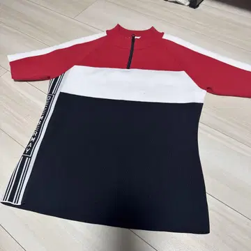 DECEMBERMAY 하프 지퍼 티셔츠 레드 화이트 네이비