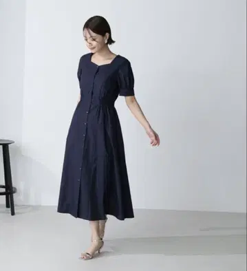 NATURAL BEAUTY BASIC 하트넥 셔츠 원피스 네이비