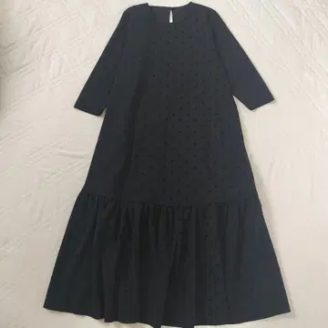 PICCIN 피칭 플로키 도트 무늬 롱 개더 원피스 M 블랙