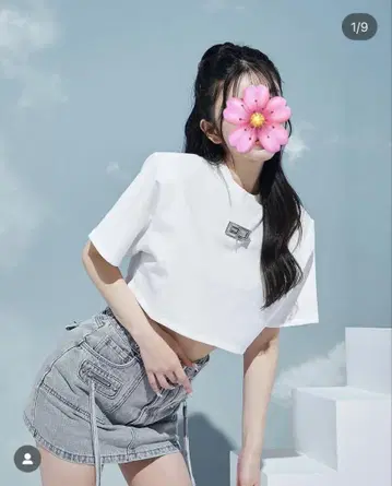 다리치 컷 데님 박스 숏 T셔츠
