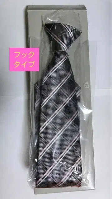 그레이와 핑크 체크 무늬 넥타이 원터치 후크 타입 간편함