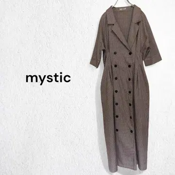 미스틱 원피스 롱 기장 더블 버튼 체크 무늬 테일러드 칼라