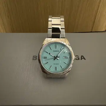 미품] CASIO 카시오 손목시계 MTP-1302 터키석 블루 실버