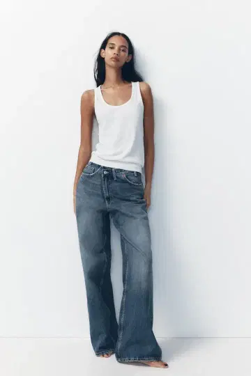 ZARA 자라 TRF 배기 크로스 허리 미드 라이즈 청바지 EU32