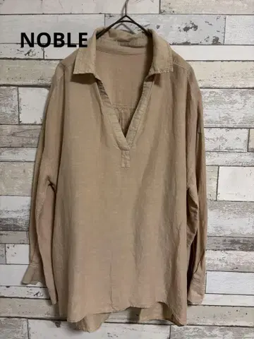 NOBLE 노블 베이지 린넨 슬라브 셔츠 7부 소매 봄/여름