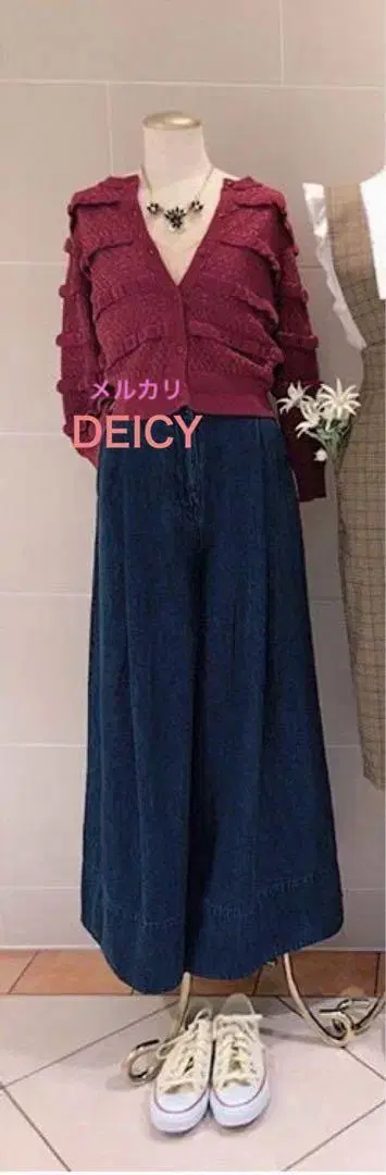 DEICY 라메 코튼 프릴 가디건 핑크 숏 기장 데이시 다이칸야마