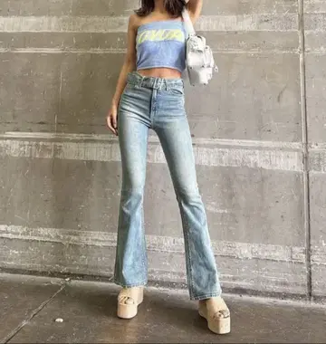 GYDA 하이웨스트 BACK 레이스업 플레어 데님 S 사이즈 아이스 블루