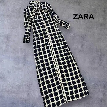 새상품급! ZARA 올 패턴 리본 타이 롱 원피스