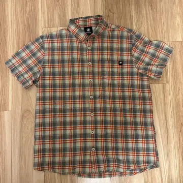 MAMMUT 반팔 셔츠 XL 그레이/오렌지 체크 무늬