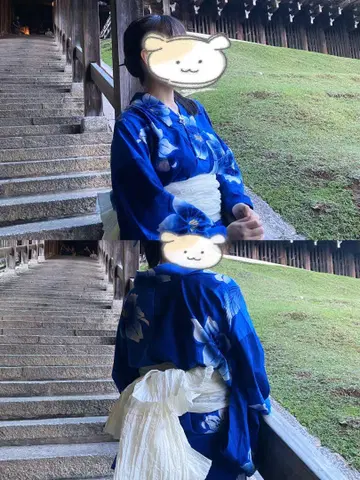 유카타 헤코오비 세트 파란색 모란